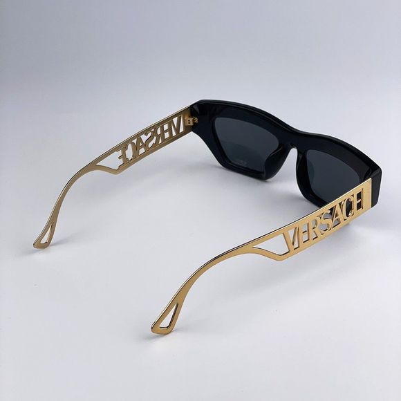 Versace VE4432U 90s Vintage Logo GB1/87 Sunglasses Black Gold Cat Eye Women